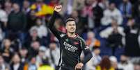 Gabriel Martinelli (Arsenal) celebrando seu gol contra o Real Madrid, no dia 16.04.2025 Foto: Independent Photo Agency / Alamy Stock Photo