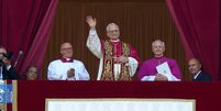 Papa Leão XIV em primeira aparição pública  Foto: Vatican News / Reprodução