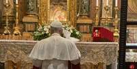 Leão XIV orou no Santuário Madre del Buon Consiglio, em Roma  Foto: Vatican Media