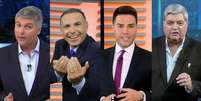 Joel Datena, Reinaldo Gottino, Luz Bacci e José Luiz Datena: âncoras são tratados como celebridades do jornalismo criminal  Foto: Divulgação/Reprodução