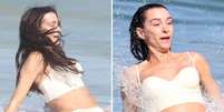 Quem nunca? Monica Martelli toma 'caldo' na Praia do Leblon, no Rio de Janeiro  Foto: Dan Delmiro | AgNews / Contigo