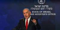 O primeiro-ministro israelense, Benjamin Netanyahu, durante uma coletiva de imprensa em J&eacute;rusalem, em 21 de maio de 2025.  Foto: AP - Ronen Zvulun / RFI