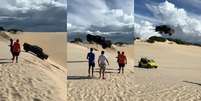 Vídeo que viralizou nas redes sociais mostra Ford Ranger Raptor dando salto sobre duna em praia no Ceará; após "voar", picape aparece toda danificada Foto: @trilhaextreme/Instagram / Estadão