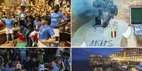 Torcedores comemoram vitória do Napoli em frente ao mural de Maradona  Foto: ANSA / Ansa - Brasil