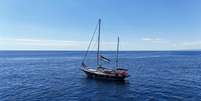 O navio Madleen, fretado pela ONG Flotilha da Liberdade, ancorado em Catane, perto da Itália, em 1º de junho  Foto: REUTERS - DANILO ARNONE / RFI