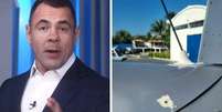 Tino Júnior, âncora do Balanço Geral do Rio, noticiou o ataque ao helicóptero da emissora  Foto: Reprodução | Record TV