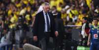 Carlo Ancelotti na partida entre Brasil e Equador, pelas Eliminatórias da Copa de 2026  Foto: Franklin Jacome/Getty Images
