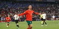 Cristiano Ronaldo (Portugal) celebrando seu gol contra a Alemanha, no dia 04.06.2025 Foto: Aflo Co. Ltd. / Alamy Stock Photo