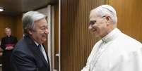 Leão XIV recebeu Guterres na manhã desta quarta no Vaticano  Foto: ANSA / Ansa - Brasil