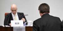 O ex-presidente Jair Bolsonaro, durante depoimento ao juiz Alexandre de Moraes no Supremo Tribunal Federal.  Foto: AFP - EVARISTO SA / RFI