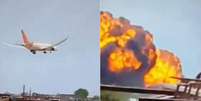 Imagem retirada de um vídeo mostrando a queda do avião da Air India, em 12 de junho de 2025, na Índia.  Foto: © RFI / RFI