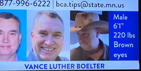 De acordo com as autoridades, o atirador é Vance Boelter, de 57 anos, e está sendo procurado.   Foto: Reprodução/Fox9
