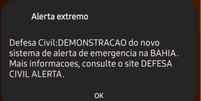 Alerta emitiu som para testar o recurso  Foto: Reprodução/Redes sociais