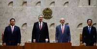 Davi Alcolumbre, presidente do Senado, Luís Roberto Barroso, presidente do Supremo Tribunal Federal, Luiz Inácio Lula da Silva, presidente da República, e Hugo Motta, presidente da Câmara Foto: Wilton Junior/Estadão