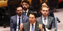 Embaixador israelense na ONU, Danny Danon, neste sábado, 20  Foto: Getty Images/Michael M. Santiago