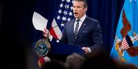 Pete Hegseth, secretário de Defesa dos EUA, explica ação americana contra o Irã  Foto: Andrew Harnik/Getty Images / Andrew Harnik/Getty Images