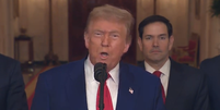 Trump durante pronunciamento na noite deste sábado, 21  Foto: Reprodução/CNN