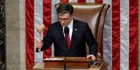 O presidente da Câmara, Mike Johnson, anunciou a aprovação do projeto de Trump  Foto: Reuters / BBC News Brasil