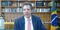 O ministro da Fazenda, Fernando Haddad, em coletiva nesta quinta-feira, 10  Foto: Reprodução/TVT News/Youtube