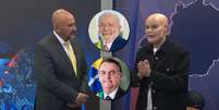 O apresentador William Travassos e o sensitivo Rodrigo Tudor na pauta de previsões no 'Brasil Urgente': Lula e Bolsonaro citados de maneira polêmica  Foto: Reprodução/TV (Fotos dos presidentes: Divulgação/PR)