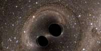 Simulação de dois buracos negros, encontrada pela primeira vez em 2016.  Foto: Divulgação/Ligo Laboratory