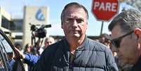 Jair Bolsonaro após colocar tornozeleira eletrônica em Brasília, nesta sexta-feira, 18  Foto: ANSA / Ansa - Brasil