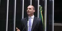 Eduardo Bolsonaro (PL-SP) em sessão deliberativa na Câmara dos Deputados, em fevereiro de 2025  Foto: Bruno Spada/Câmara dos Deputados
