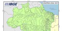 Mapa da Amazônia Legal divulgado pelo IBGE continha erros. Mato Grosso apareceu com sigla do Mato Grosso do Sul, e o Acre não foi identificado pela sigla. Foto: Reprodução/IBGE