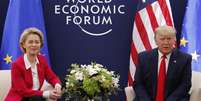 Von der Leyen e Trump durante um encontro em Davos, na Suíça  Foto: ANSA / Ansa - Brasil