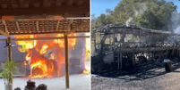 Ônibus ficou totalmente destruído após o incêndio  Foto: Reprodução/Instagram/@bandadjavu.show  
