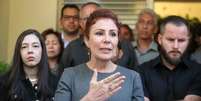 Carla Zambelli dando coletiva antes de deixar o Brasil e se refugiar na Itália  Foto: Felipe Rau/Estadão / Estadão