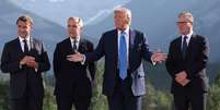 O presidente da França, Emmanuel Macron; o primeiro-ministro do Canadá, Mark Carney; e o primeiro-ministro britânico, Keir Starmer, manifestaram sua intenção de reconhecer oficialmente o Estado palestino  Foto: Getty Images / BBC News Brasil