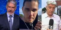 William Bonner, Leandro Matozo e Caco Barcellos estão entre os jornalistas da Globo hostilizados em público  Foto: Reproduções/Instagram/X