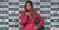 Leila Pereira durante discurso na apresentação de Khellven  Foto: Youtube/TV Palmeiras / Reprodução