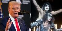 Donald Trump e Paul Stanley e Gene Simmons, do Kiss  Foto: Fotos: Andrew Harnik/Getty Images e Michael Ochs Archives/Getty Images / Rolling Stone Brasil