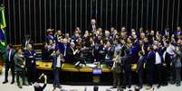 Congressistas apoiadores do ex-presidente Jair Bolsonaro (PL) em protesto de obstru&ccedil;&atilde;o de mesas diretoras da C&acirc;mara e do Senado  Foto: Wilton Junior/Estad&atilde;o / Estad&atilde;o
