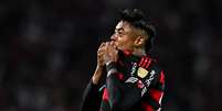 Bruno Henrique celebra o seu gol para o Flamengo no primeiro tempo. Mas ficou mesmo no 1 a 0  Foto: Divulgação / Conmebol / Jogada10