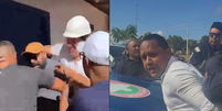 Montagem com momento em que Dr. Furlan agarra o pescoço de um dos integrantes da equipe de reportagem e o momento em que o jornalista Heverson é detido  Foto: Reprodução
