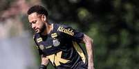 -  Foto: Raul Baretta/ Santos FC - Legenda: Neymar sentiu dores na coxa em treino do Santos / Jogada10