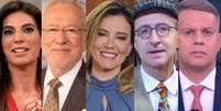 Andréia Sadi (Globo e GloboNews), Alexandre Garcia (canal próprio no YouTube), Natuza Nery (GloboNews), Reinaldo Azevedo (BandNews) e Leandro Magalhães (CNN Brasil) estão entre os jornalistas mais influentes da TV aberta  Foto: Reproduções/TV e Marcos Serra Lima/TV Globo/Divulgação
