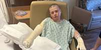 Caden Ballard em recuperação no hospital  Foto: KTAB/KRBC/Fox News / Reprodução