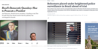 The New York Times e Le Monde estão entre os veículos que comentaram o julgamento de Bolsonaro  Foto: Reprodução/The New York Times/Le Monde