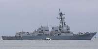 O navio de guerra americano Sampson foi visto em um porto no Panamá na terça-feira.  Foto: Getty Images / BBC News Brasil