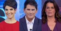 Mariana Godoy ('Jornal da Record'), César Filho ('SBT Brasil') e Adriana Araújo ('Jornal da Band'): o interesse pelos telejornais equilibra a perda de público das emissoras abertas  Foto: Reprodução/Divulgação