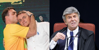 Flávio Bolsonaro celebra voto de Luiz Fux durante julgamento da trama golpista   Foto: Reprodução/Instagram @flaviobolsonaro e Rosinei Coutinho/STF