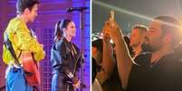 Da esquerda para a direita: Sandy faz participação no The Town | Ex-marido e atual namorado da cantora assistem ao show  Foto: Reprodução | Instagram 