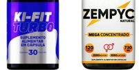 Montagem com os rótulos dos produtos Ki-Fit e Zempyc  Foto: Reprodução