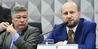 Nelson Wilians é interrogando pela Comissão Parlamentar Mista de Inquérito (CPMI) do INSS  Foto: Geraldo Magela/Agência Senado