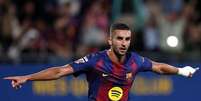 Judit Cartiel/Getty Images - Legenda: Ferran Torres marcou duas vezes na vit&oacute;ria do Barcelona  Foto: Jogada10