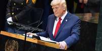 O presidente dos Estados Unidos, Donald Trump, durante discurso na Assembleia Geral da ONU, em 23 de setembro de 2025.  Foto: AP - Evan Vucci / RFI